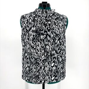 Calvin Klein NWT Black, White & Blue Abstract Cowl Neck Sleeveless Top, Medium
